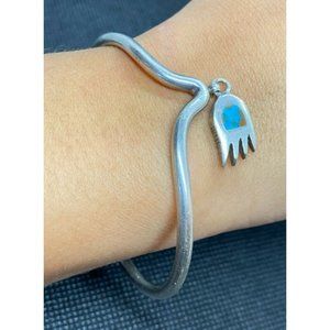 Navajo Native American Sterling Silver Bear Paw Turquoise Inlay Cuff Bracelet